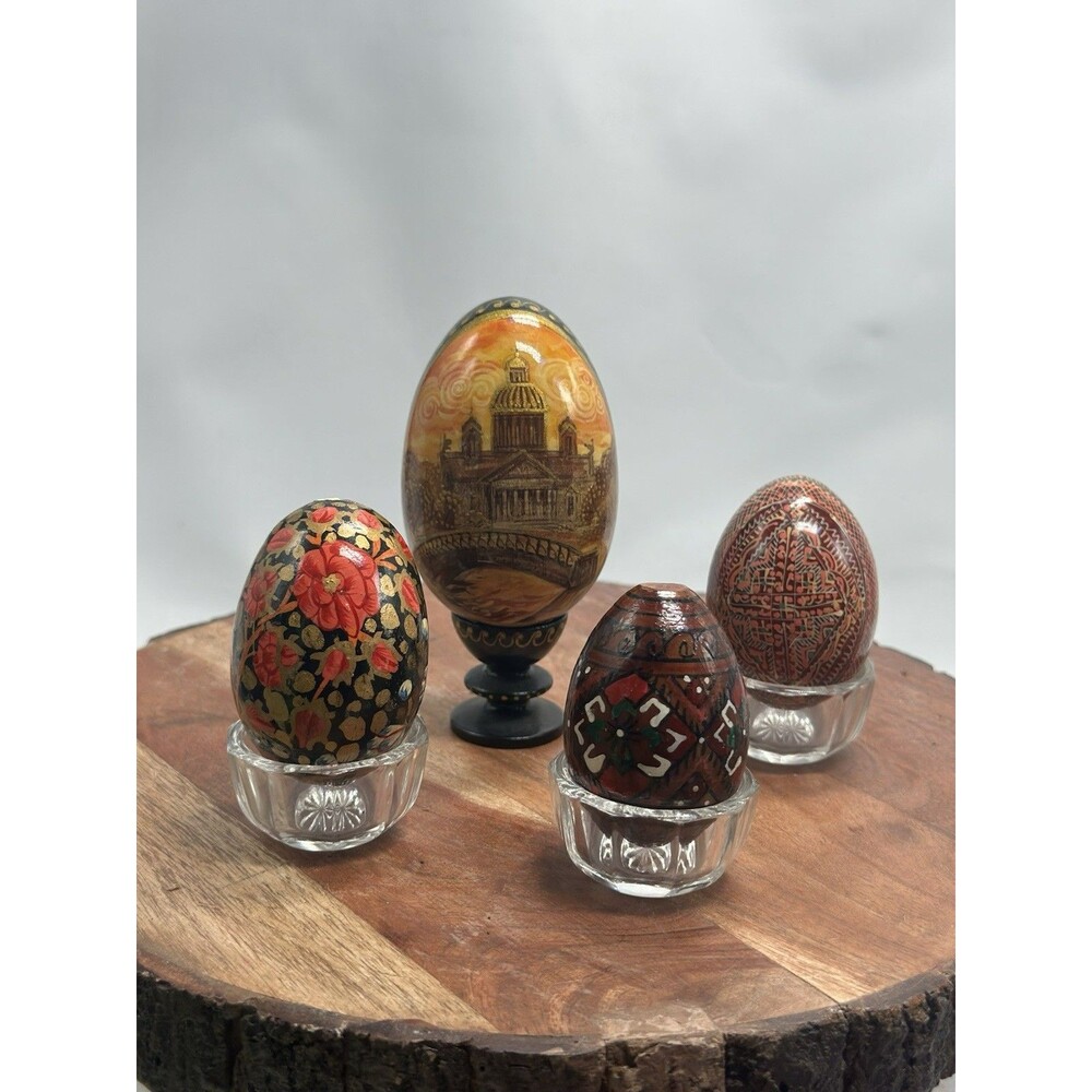 Russian Hand Painted Wood Lacquered Egg St Petersburg Signed & Floral